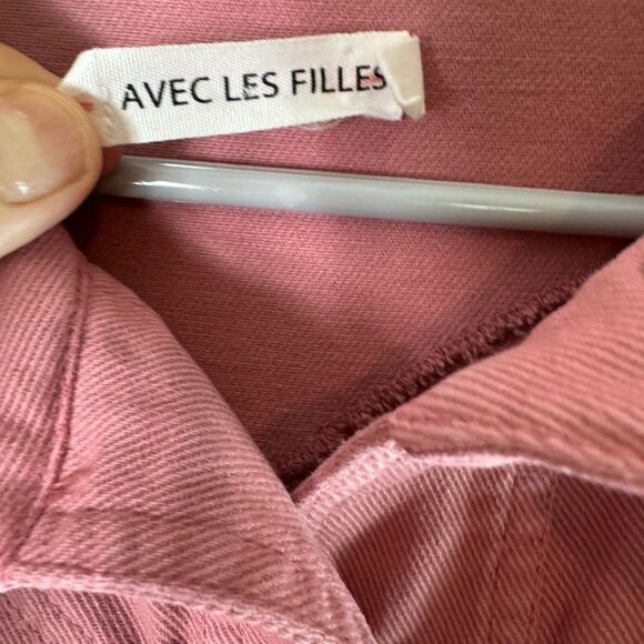 Avec Les Filles Pink Coverall Denim 3/4 Snap Front Patch Pocket Dress Size S - Picture 2 of 15